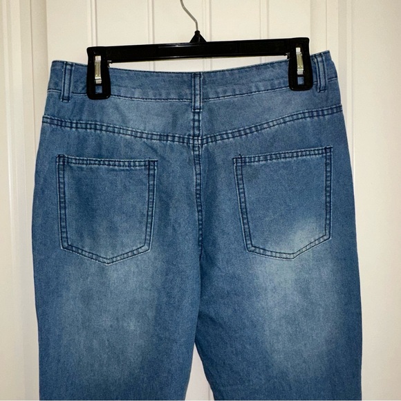 Snowman face distressed medium wash fashion jeans women S - Picture 9 of 13